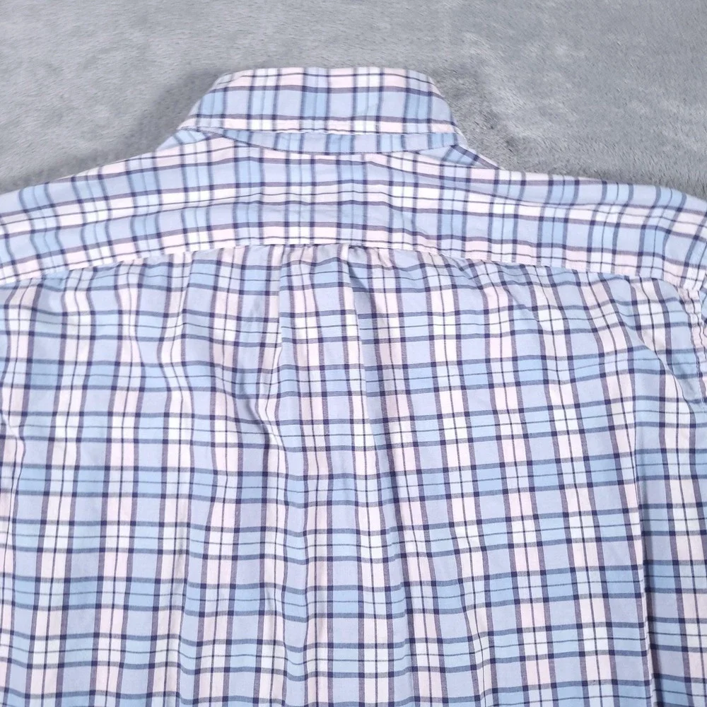 J Crew Shirt Mens Medium Blue Pink Plaid Slim Fit Stretch Button Down Casual‎